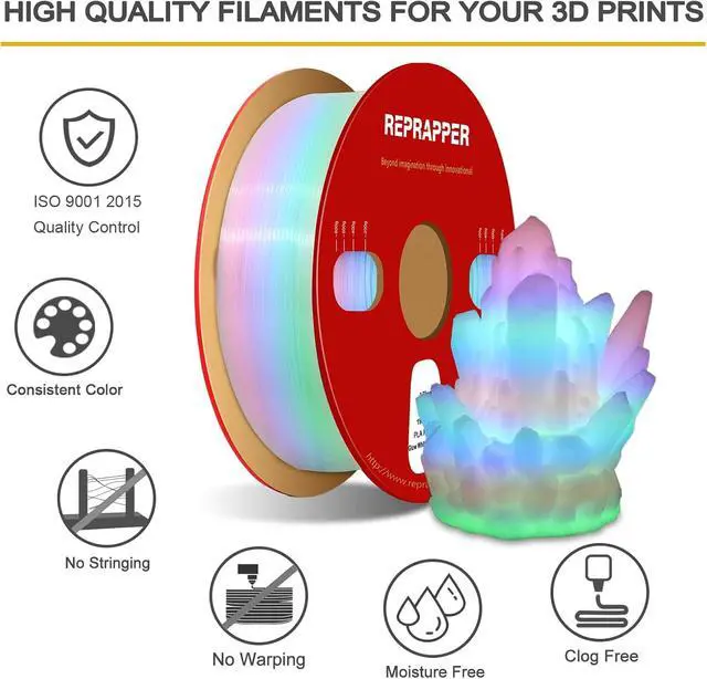 Alt view image 5 of 7 - Glow in the Dark White to Rainbow PLA Filament 1.75mm (+- 0.03mm) 2.2lb (1kg) for 3D Printer, White Material with Rainbow Multicolor Glow Effect