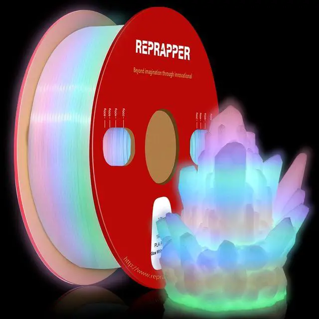 Main image of Glow in the Dark White to Rainbow PLA Filament 1.75mm (+- 0.03mm) 2.2lb (1kg) for 3D Printer, White Material with Rainbow Multicolor Glow Effect