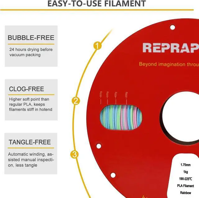 Alt view image 4 of 7 - Rainbow PLA Filament, Multicolor PLA 1.75 mm Filament, (+-0.03 mm), Fast Change 1 kg PLA Filament 1.75 mm, Multi-Color 3D Printing Materials for 3D Printer, Matte Rainbow