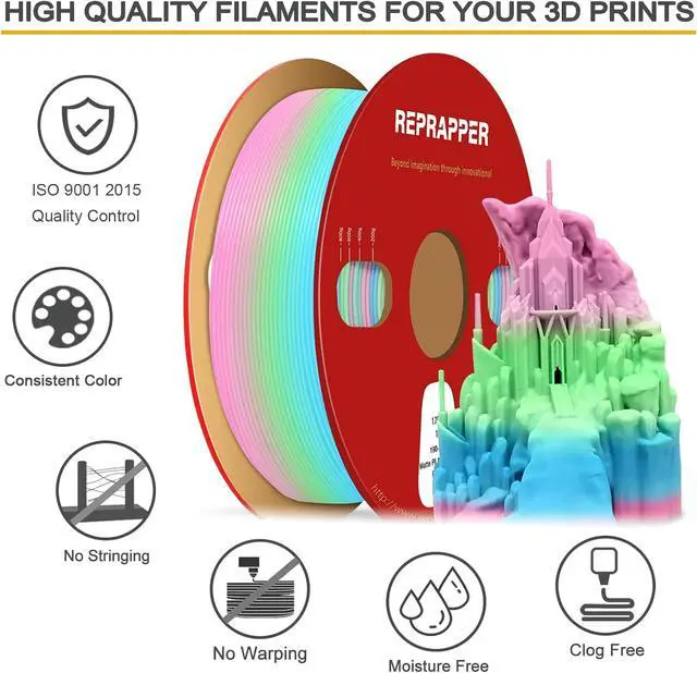 Alt view image 3 of 7 - Rainbow PLA Filament, Multicolor PLA 1.75 mm Filament, (+-0.03 mm), Fast Change 1 kg PLA Filament 1.75 mm, Multi-Color 3D Printing Materials for 3D Printer, Matte Rainbow