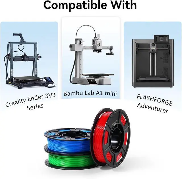 Alt view image 4 of 7 - 250g PLA 3D Printer Filament for Beginners, 1.75mm/±0.02mm 6 Colors Compatible with FLASHFORGE, Bambu, Creality, Individually Vacuum-Seale, Neatly Wound, Black, White, Red, Green, Blue, Purple