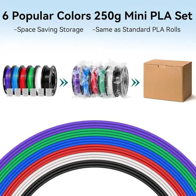 Alt view image 6 of 7 - 250g PLA 3D Printer Filament for Beginners, 1.75mm/±0.02mm 6 Colors Compatible with FLASHFORGE, Bambu, Creality, Individually Vacuum-Seale, Neatly Wound, Black, White, Red, Green, Blue, Purple