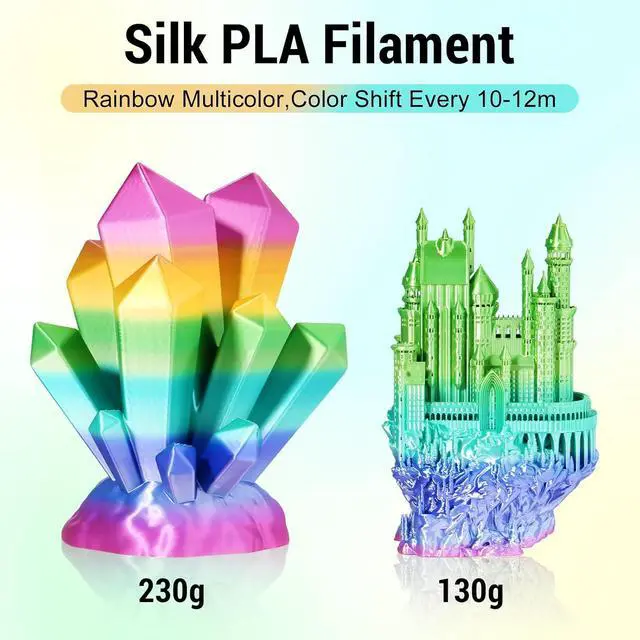 Alt view image 2 of 7 - Silk Rainbow PLA 3D Printer Filament for Beginners, 1.75mm/±0.02mm 1Kg Shiny Gradient Rainbow, Compatible with FLASHFORGE, Bambu, Creality, Vacuum-Seale Neatly Wound for DIY