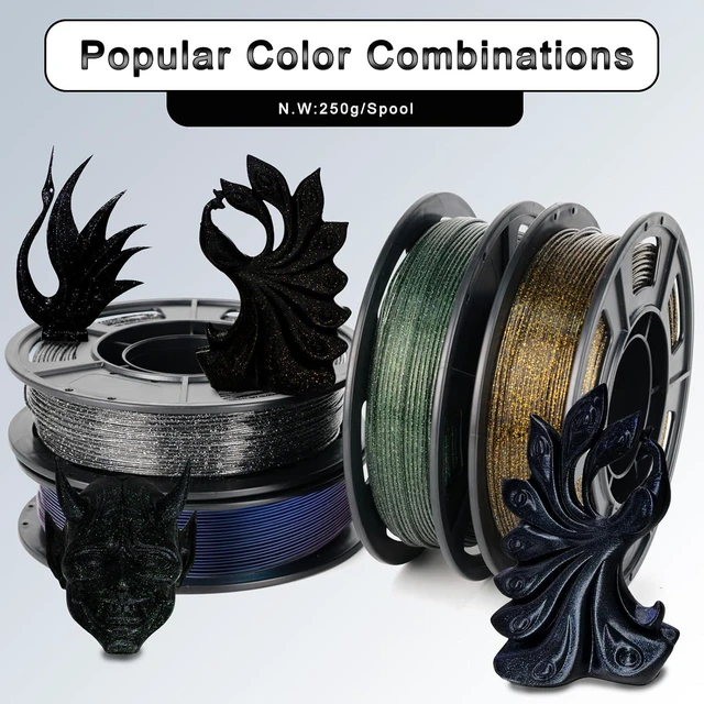 Alt view image 3 of 7 - 3D Printer Filament Galaxy PLA Filament 1.75mm, 3D Printing Filament Bundle, Multi Color PLA Filament Glitter 250g X 4 Color Pack