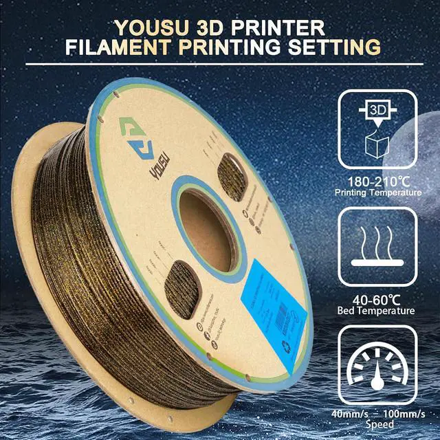 Alt view image 3 of 7 - 3D Printer Filament PLA Filament 1.75mm Gold 3D Effect Glitter-Black filament1kg(2.2lbs).