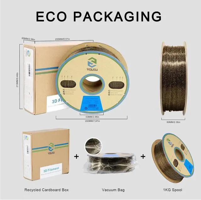 Alt view image 2 of 7 - 3D Printer Filament PLA Filament 1.75mm Gold 3D Effect Glitter-Black filament1kg(2.2lbs).