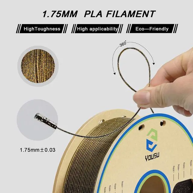 Alt view image 7 of 7 - 3D Printer Filament PLA Filament 1.75mm Gold 3D Effect Glitter-Black filament1kg(2.2lbs).