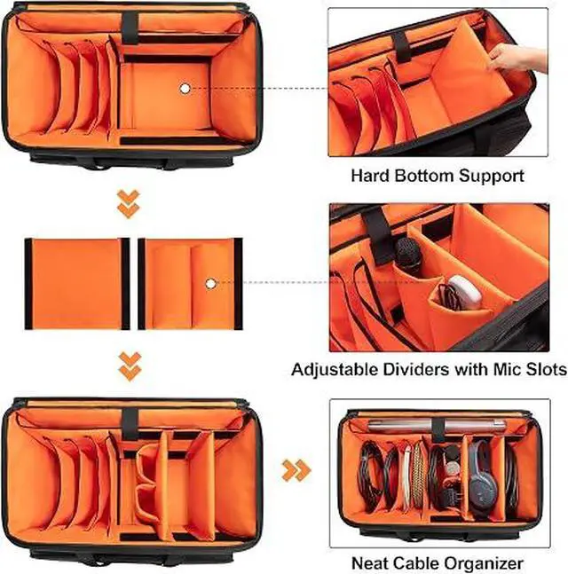 Alt view image 5 of 7 - Rolling DJ Cable File Bag, Travel Gig Bag with Hard Padded Bottom
with Detachable Dividers and Dolly, for Professional DJ Gear, Musical Instrument and Accessories