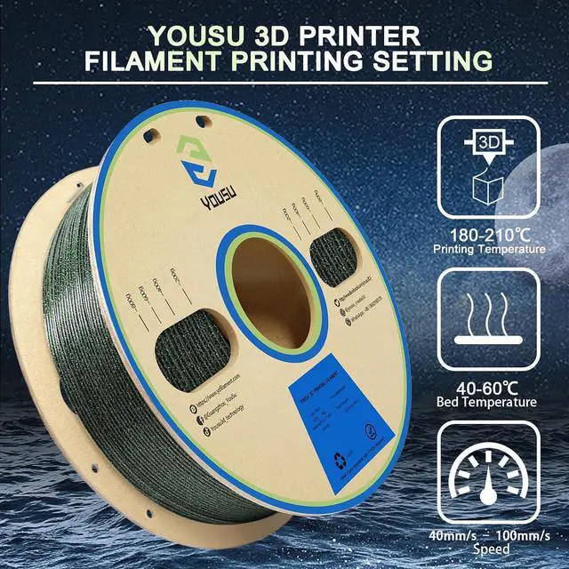 Alt view image 6 of 7 - 3D Printer Filament PLA Filament 1.75mm Black Filament with Glow in The Dark Green Starry Sky 1kg(2.2lbs).