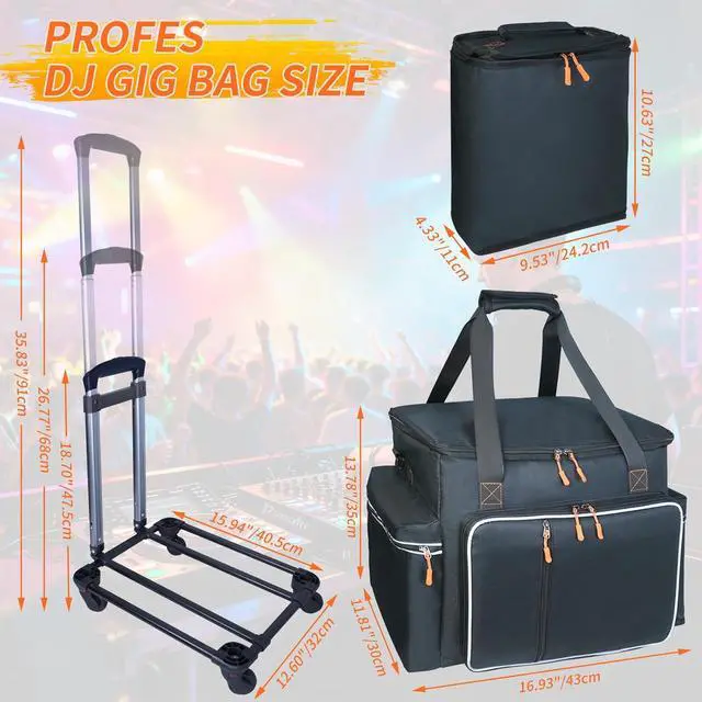 Alt view image 4 of 7 - Rolling DJ Cable Bag ith Detachable Dividers, Bottom Pad | Travel DJ Gear Organizer with 5 Cable Slots & Microphone Bag, Laptop and Microphone Pocket for Musician, Professional, Travel
