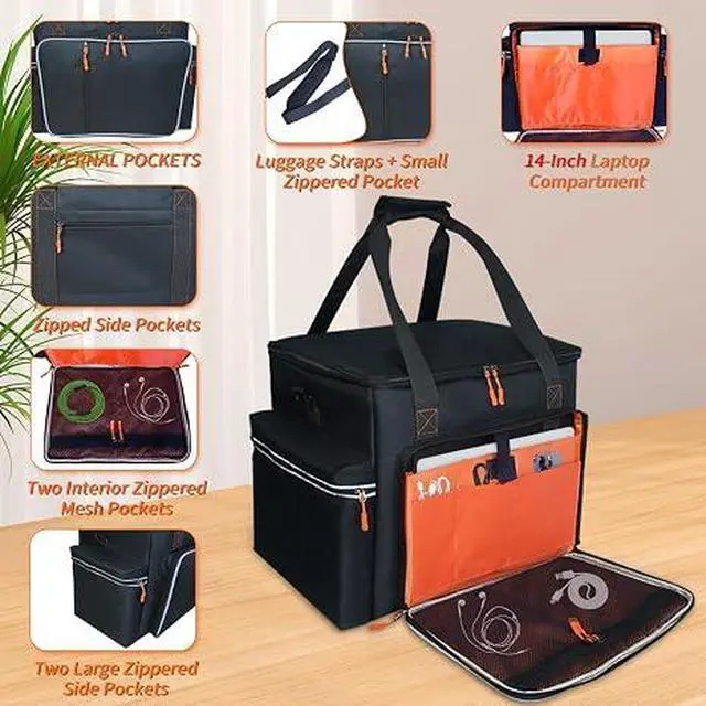 Alt view image 2 of 7 - Rolling DJ Cable Bag ith Detachable Dividers, Bottom Pad | Travel DJ Gear Organizer with 5 Cable Slots & Microphone Bag, Laptop and Microphone Pocket for Musician, Professional, Travel