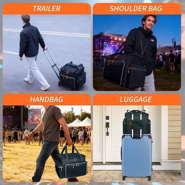 Alt view image 5 of 7 - Rolling DJ Cable Bag ith Detachable Dividers, Bottom Pad | Travel DJ Gear Organizer with 5 Cable Slots & Microphone Bag, Laptop and Microphone Pocket for Musician, Professional, Travel