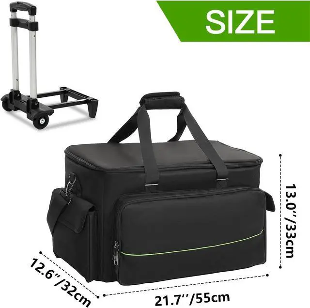 Alt view image 6 of 7 - Large Rolling DJ Cable Bag, Green Padded Gig Bag with Detachable Trolley & Divider, 600D Oxford Music Gear Case with Multi Pockets for 15.6" Laptop, DJ Cables, Microphones, Sound Equipment Storage