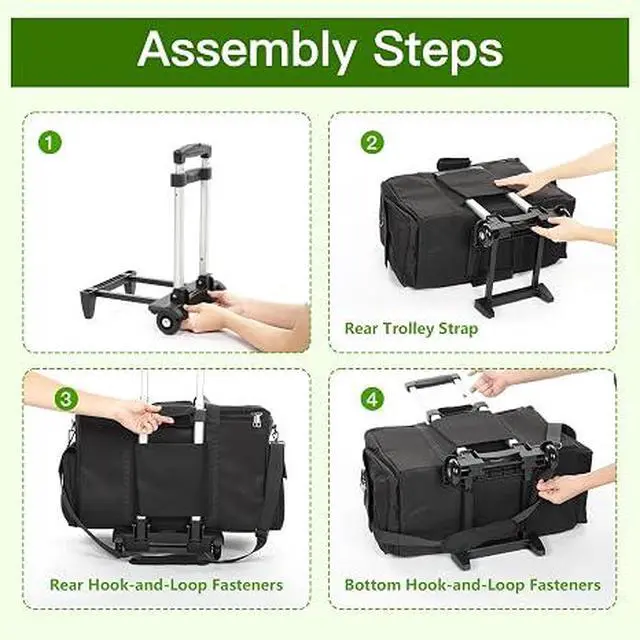 Alt view image 4 of 7 - Large Rolling DJ Cable Bag, Green Padded Gig Bag with Detachable Trolley & Divider, 600D Oxford Music Gear Case with Multi Pockets for 15.6" Laptop, DJ Cables, Microphones, Sound Equipment Storage