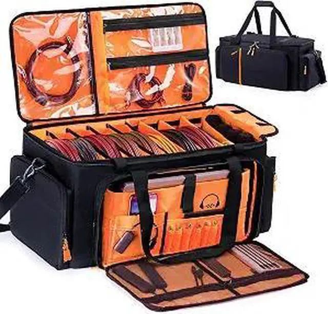 Main image of DJ Cable Bag, Large DJ Equipment Bag with 5 Cable Slots & 3 Removable Dividers, DJ Gig Bag with Laptop Compartment, Microphone &Accessory Pockets Travel DJ Gear Organizer for Cables, Mixer, Musicians