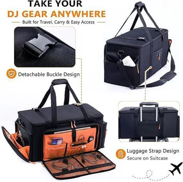 Alt view image 3 of 7 - DJ Cable Bag, Large DJ Equipment Bag with 5 Cable Slots & 3 Removable Dividers, DJ Gig Bag with Laptop Compartment, Microphone &Accessory Pockets Travel DJ Gear Organizer for Cables, Mixer, Musicians
