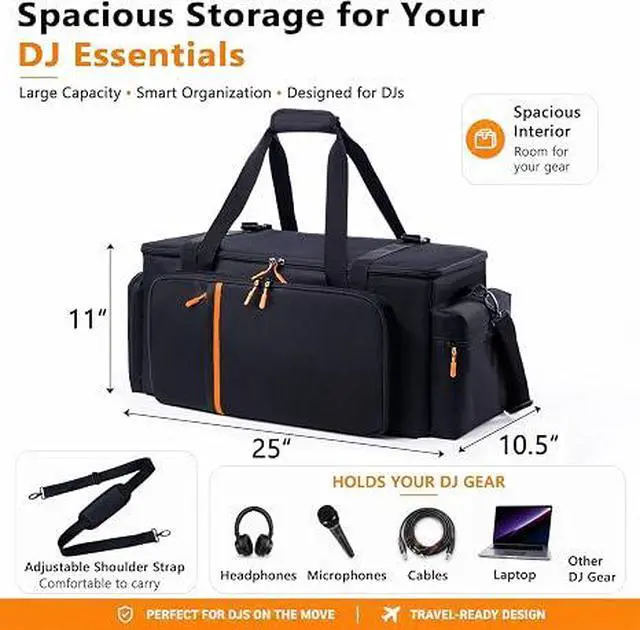 Alt view image 2 of 7 - DJ Cable Bag, Large DJ Equipment Bag with 5 Cable Slots & 3 Removable Dividers, DJ Gig Bag with Laptop Compartment, Microphone &Accessory Pockets Travel DJ Gear Organizer for Cables, Mixer, Musicians