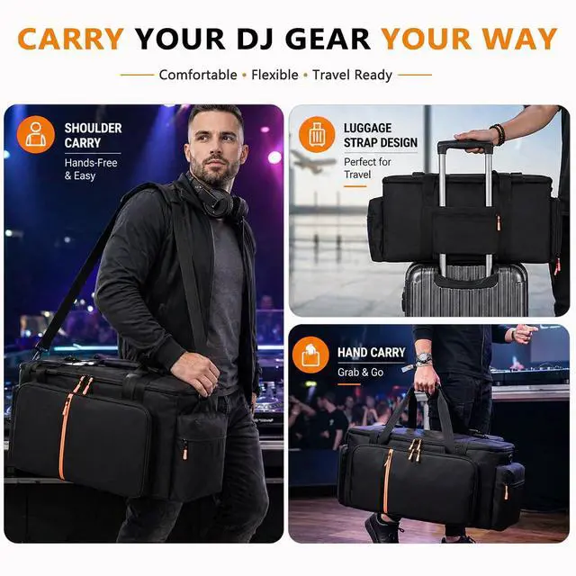 Alt view image 7 of 7 - DJ Cable Bag, Large DJ Equipment Bag with 5 Cable Slots & 3 Removable Dividers, DJ Gig Bag with Laptop Compartment, Microphone &Accessory Pockets Travel DJ Gear Organizer for Cables, Mixer, Musicians