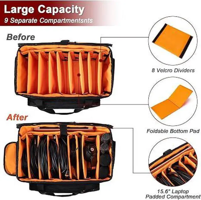 Alt view image 6 of 7 - DJ Gig Bag with 8 Detachable Dividers, DJ Cables Bag,Black
8 Detachable Dividers, 15.6'' Laptop Sleeve, Large Capacity, For DJ Gear, Music Equipment & Accessories