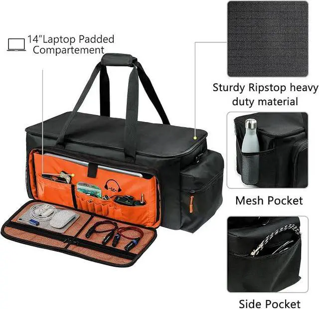 Alt view image 6 of 7 - Dj Cable Bag-24 Large Cable File Organizer Case-Travel Gig Bag with Padded Bottom and Dividers for Dj Accessories and Equipment