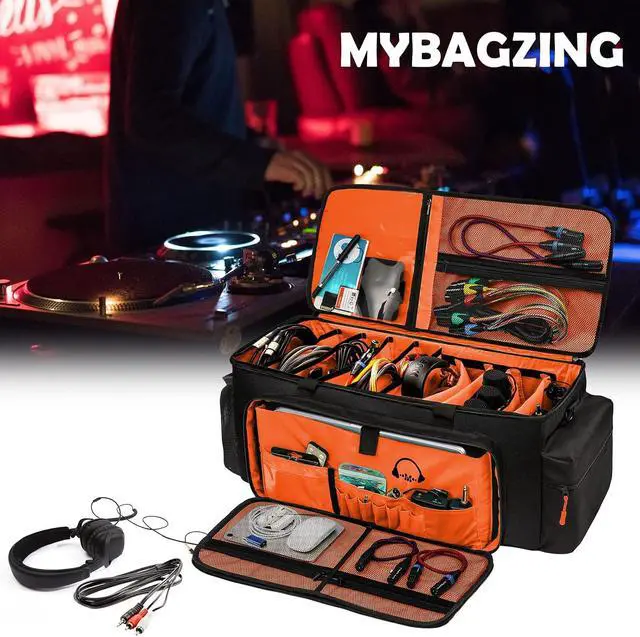 Alt view image 3 of 7 - Dj Cable Bag-24 Large Cable File Organizer Case-Travel Gig Bag with Padded Bottom and Dividers for Dj Accessories and Equipment