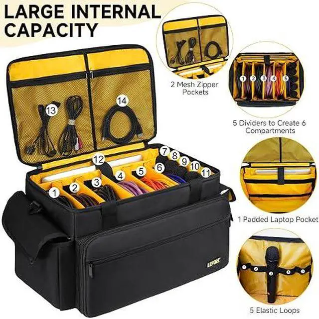 Alt view image 6 of 7 - DJ Equipment Bag with 5 Detachable Dividers,DJ Cable File Bag with Laptop and Microphone Slots,Travel Dj Gig Organizer Bags for DJ Gear,Musicians, Professional and Dj Accessories( 18.5"×11.5"×11")