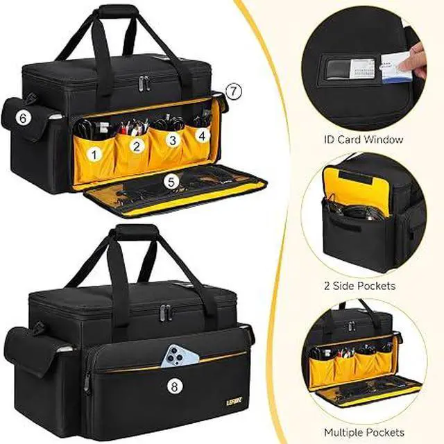Alt view image 2 of 7 - DJ Equipment Bag with 5 Detachable Dividers,DJ Cable File Bag with Laptop and Microphone Slots,Travel Dj Gig Organizer Bags for DJ Gear,Musicians, Professional and Dj Accessories( 18.5"×11.5"×11")