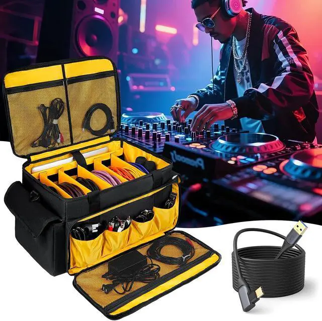 Alt view image 7 of 7 - DJ Equipment Bag with 5 Detachable Dividers,DJ Cable File Bag with Laptop and Microphone Slots,Travel Dj Gig Organizer Bags for DJ Gear,Musicians, Professional and Dj Accessories( 18.5"×11.5"×11")