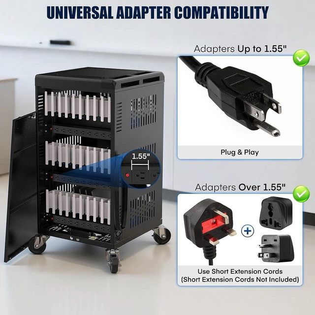 Alt view image 3 of 7 - 30 Device Laptop Charging Cart for Chromebook Storage - Classroom Charging Station for 30 Chromebook and Laptop Under 14 Inch Screen - Compact Mobile Charging and Storage Cart (Black)
