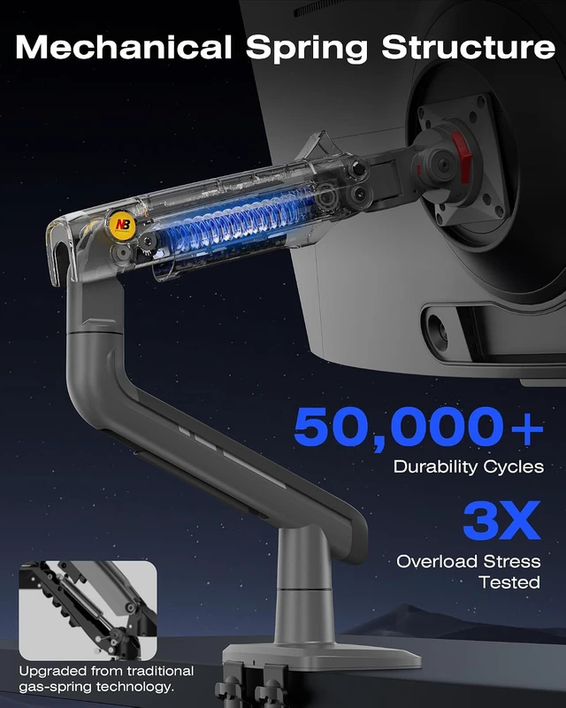 Alt view image 3 of 6 - Gaming Monitor Arm for Screen up to 60 inches, Holds 44 lbs(20 kg), VESA 75/100, RGB Light, Heavy Duty Monitor Stand, Aluminum Ultrawide Screen Mount Height Angle Adjustable Grey Black