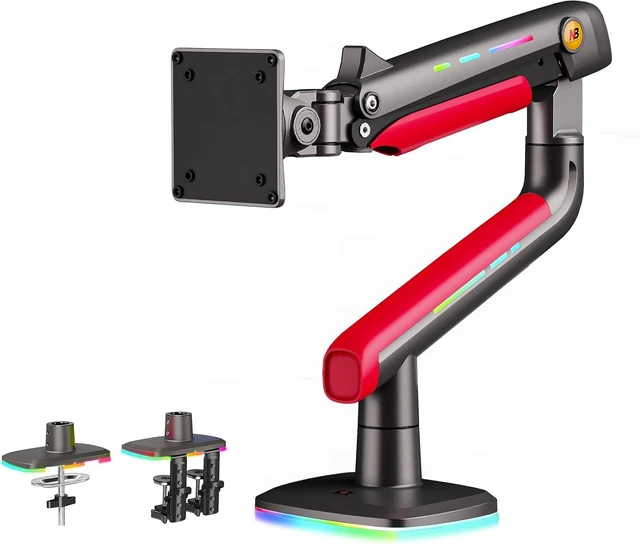 Main image of Gaming Monitor Arm for Screen up to 60 inches, Holds 44 lbs(20 kg), VESA 75/100, RGB Light, Heavy Duty Monitor Stand, Aluminum Ultrawide Screen Mount Height Angle Adjustable Red