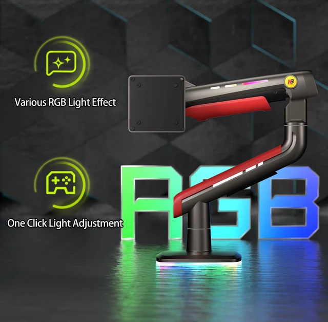 Alt view image 3 of 7 - Gaming Monitor Arm for Screen up to 60 inches, Holds 44 lbs(20 kg), VESA 75/100, RGB Light, Heavy Duty Monitor Stand, Aluminum Ultrawide Screen Mount Height Angle Adjustable Red
