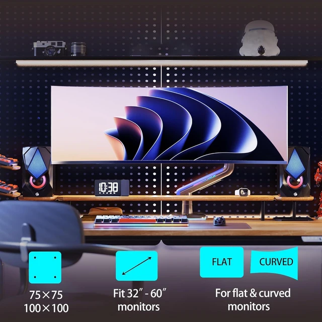 Alt view image 2 of 3 - Gaming Monitor Arm for Screen up to 60 inches, Holds 44 lbs(20 kg), VESA 75/100, RGB Light, Heavy Duty Monitor Stand, Aluminum Ultrawide Screen Mount Height Angle Adjustable Purple Blue