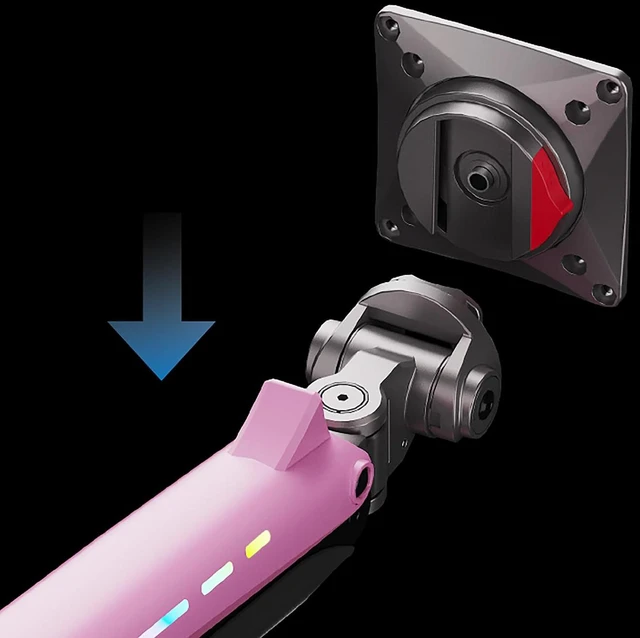 Alt view image 4 of 6 - Gaming Monitor Arm for Screen up to 60 inches, Holds 44 lbs(20 kg), VESA 75/100, RGB Light, Heavy Duty Monitor Stand, Aluminum Ultrawide Screen Mount Height Angle Adjustable Pink