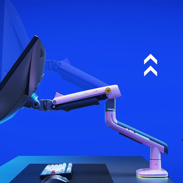 Alt view image 2 of 6 - Gaming Monitor Arm for Screen up to 60 inches, Holds 44 lbs(20 kg), VESA 75/100, RGB Light, Heavy Duty Monitor Stand, Aluminum Ultrawide Screen Mount Height Angle Adjustable Pink