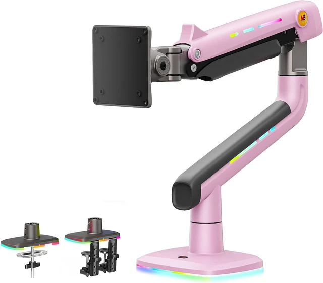 Main image of Gaming Monitor Arm for Screen up to 60 inches, Holds 44 lbs(20 kg), VESA 75/100, RGB Light, Heavy Duty Monitor Stand, Aluminum Ultrawide Screen Mount Height Angle Adjustable Pink
