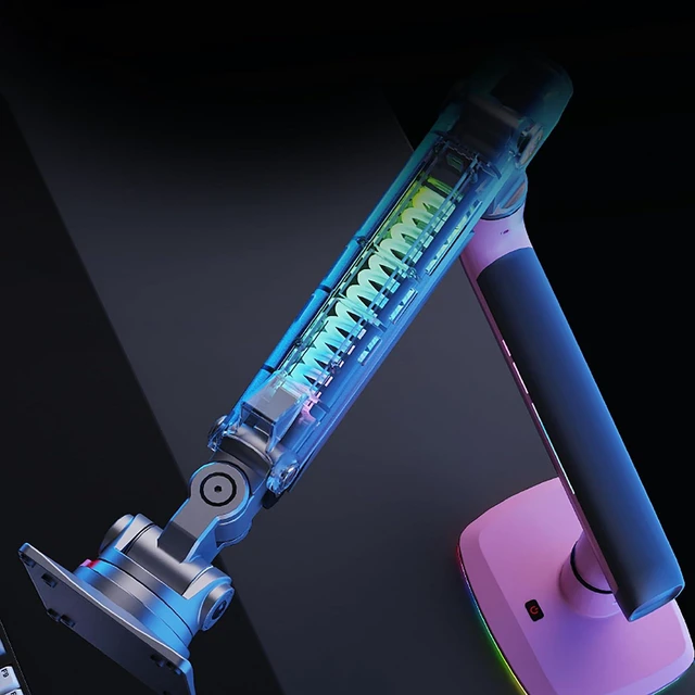 Alt view image 3 of 6 - Gaming Monitor Arm for Screen up to 60 inches, Holds 44 lbs(20 kg), VESA 75/100, RGB Light, Heavy Duty Monitor Stand, Aluminum Ultrawide Screen Mount Height Angle Adjustable Pink