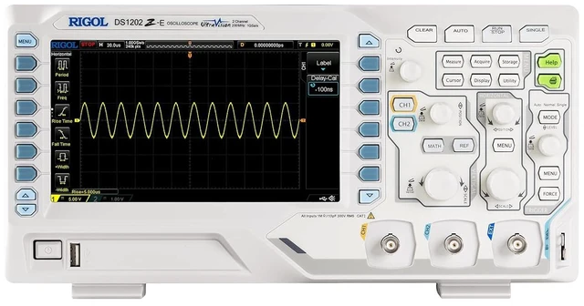 Main image of RIGOL DS1202Z-E Digital Oscilloscope, 200MHz, 2 Channel, 1GSa/s Sampling, Ideal for students & hobbyists, 1GSa/s real-time sample rate, 24Mpts memory depth, professional desktop lab design