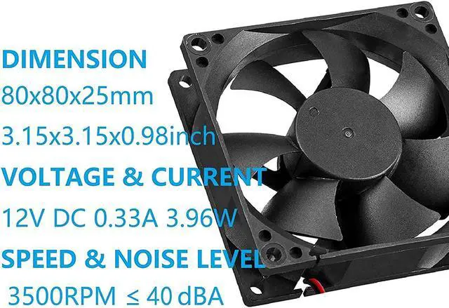 Alt view image 3 of 5 - 80mm Moisture-Proof Fan 2-Pack 12V DC 8025 High Airflow Cooling Fan 2 Wire 3Pin 3500RPM