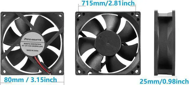 Alt view image 5 of 5 - 80mm Moisture-Proof Fan 2-Pack 12V DC 8025 High Airflow Cooling Fan 2 Wire 3Pin 3500RPM