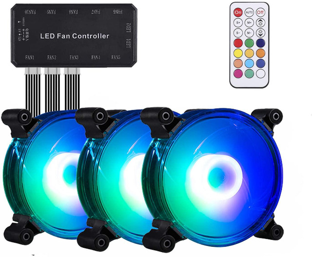 Galaxy 120mm Blue LED Case Fan 2-Pack - 3/4 Pin Compatible, Clear Housing, 12V