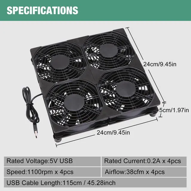 Alt view image 7 of 7 - 4x120mm 240mm 5V USB Powered Cooling Fan for Router Rack DIY Audio Video Network Cabinet Server Cooling Projects and Equipment Workstation Mining Machine Laptop Cooling Fan Stand