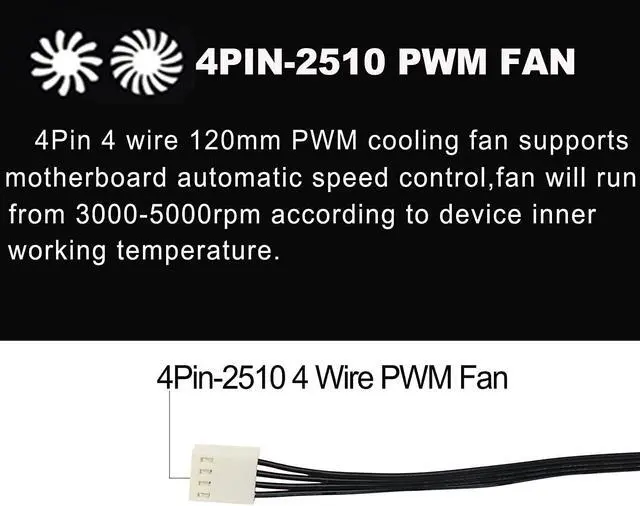 Alt view image 3 of 5 - 2-Pack 120mm 12V DC 12038 120mm x 38mm 4.72inch High Speed Dual Ball Bearing 4Pin Antminer Fan PWM High CFM Brushless PC Computer CPU Case Ventilation Exhaust Fan with Metal Guard Grill 3000-5000RPM