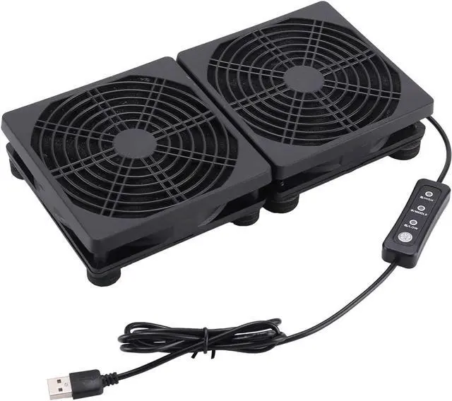 Main image of 120mm 5V Dual USB Powered PC Router Fans with Speed Controller USB High Airflow Cooling Fan for Router Modem Receiver DVR Playstation TV Box