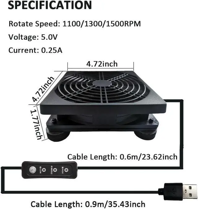 Alt view image 4 of 5 - 120mm 5V USB Powered PC Router Fan with Speed Controller High Airflow USB Cooling Fan for Router Modem Receiver DVR Playstation TV Box and Other Electronics