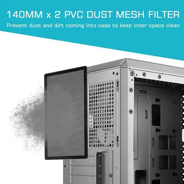 Alt view image 6 of 6 - 287mm 140mm x 2 PC Fan Dust Mesh Filter PVC Computer PC Case Dust Proof Filter Cover Magnetic Black 2-Pack