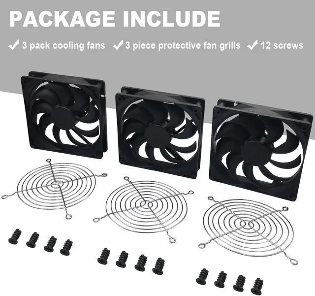 Alt view image 4 of 4 - 3-Pack 120mm 24V DC High Airflow Computer PC Case Fan 120x120x25mm 3Pin 4.72inch Dual Ball Bearing Brushless Exhaust Cooling Fan for Mining Rig Frame Rack Air Miner PSU with Metal Guard 3000RPM