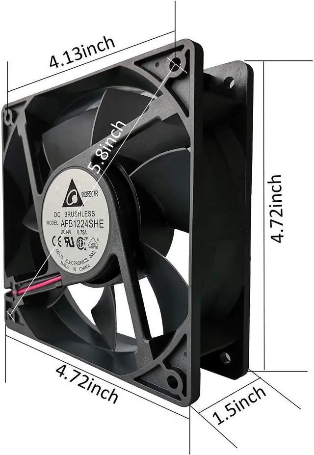 Alt view image 3 of 7 - Delta 120mm High CFM Fan AFB1224SHE 24V DC 120mm 3Pin 2 Wire PC Computer CPU Case Exhaust Muffin Fan with Metal Finger Guard Grill 3700RPM