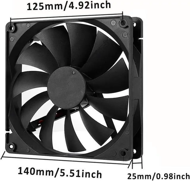Alt view image 4 of 7 - 140mm Case Fan High Performance Standard Square PC Case Fan 4pin Connector 12V DC Computer CPU Case PWM Cooling Fan 1700RPM 3-Pack Black