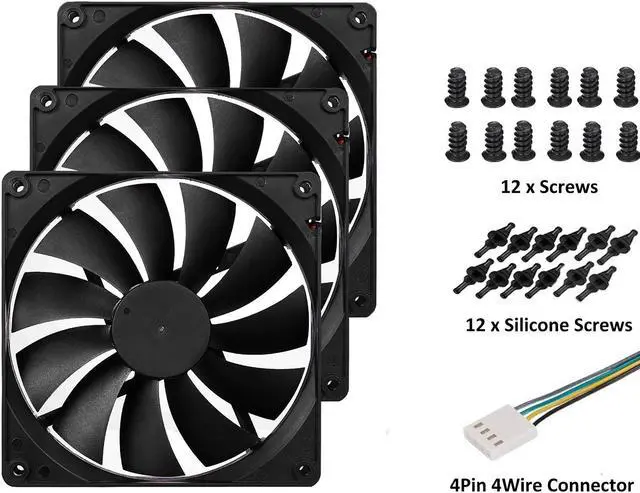 Alt view image 7 of 7 - 140mm Case Fan High Performance Standard Square PC Case Fan 4pin Connector 12V DC Computer CPU Case PWM Cooling Fan 1700RPM 3-Pack Black